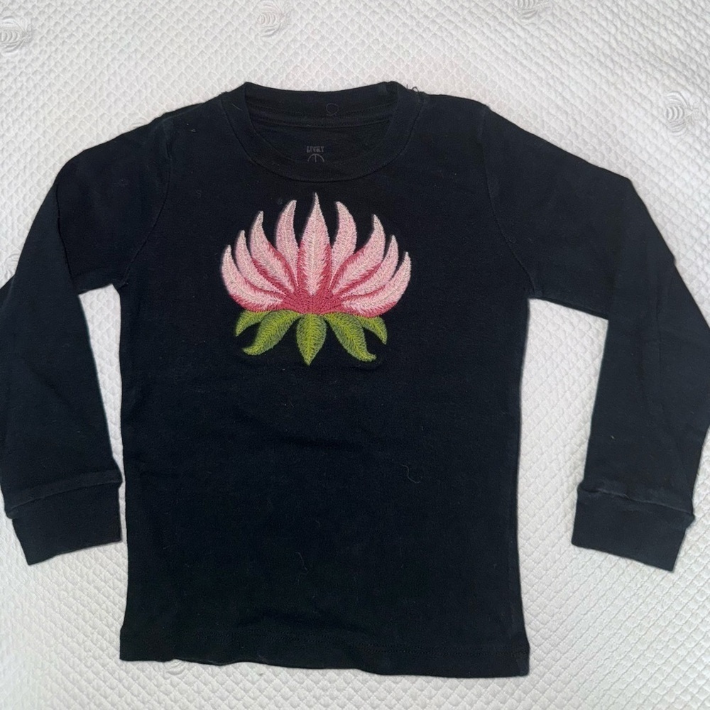 Black Kids Shirt with Pink Flower Design